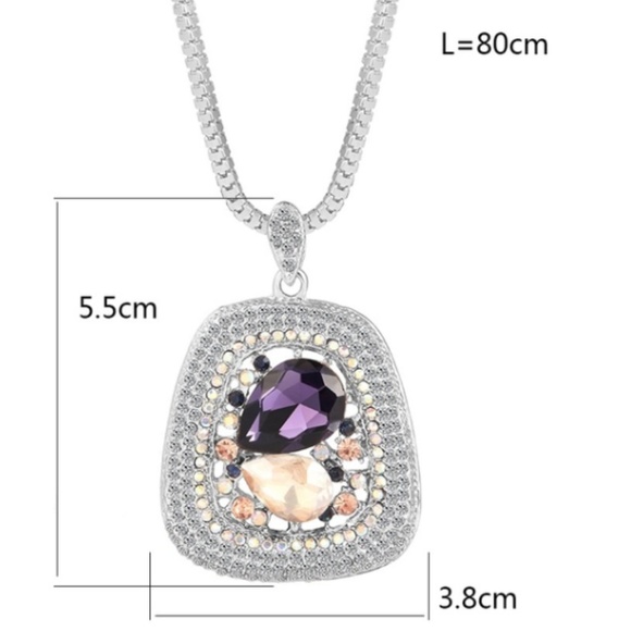 European Crystal Pendant Necklace; Silver - Picture 3 of 4